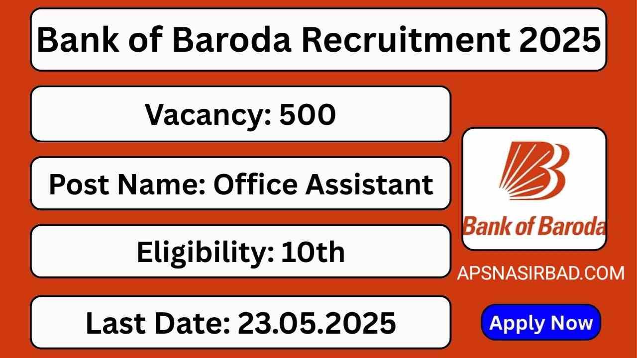 Bank of Baroda Vacancy 2025: 10वीं पास के लिए बैंक ऑफ बड़ौदा में चपरासी के 500 पदों पर निकली भर्ती, आज ही करे आवेदन